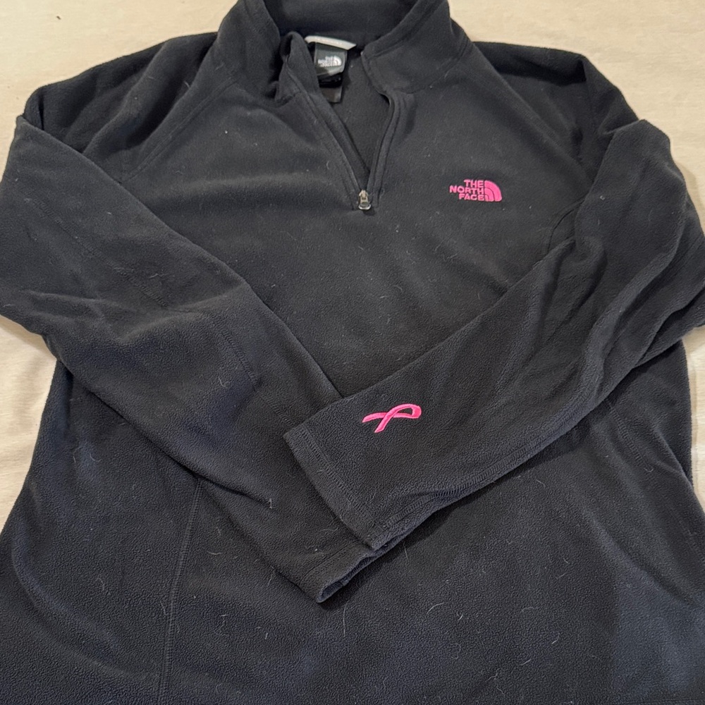 Womens North Face Black Quarter zip Fleece with Breast Cancer Pink Accents